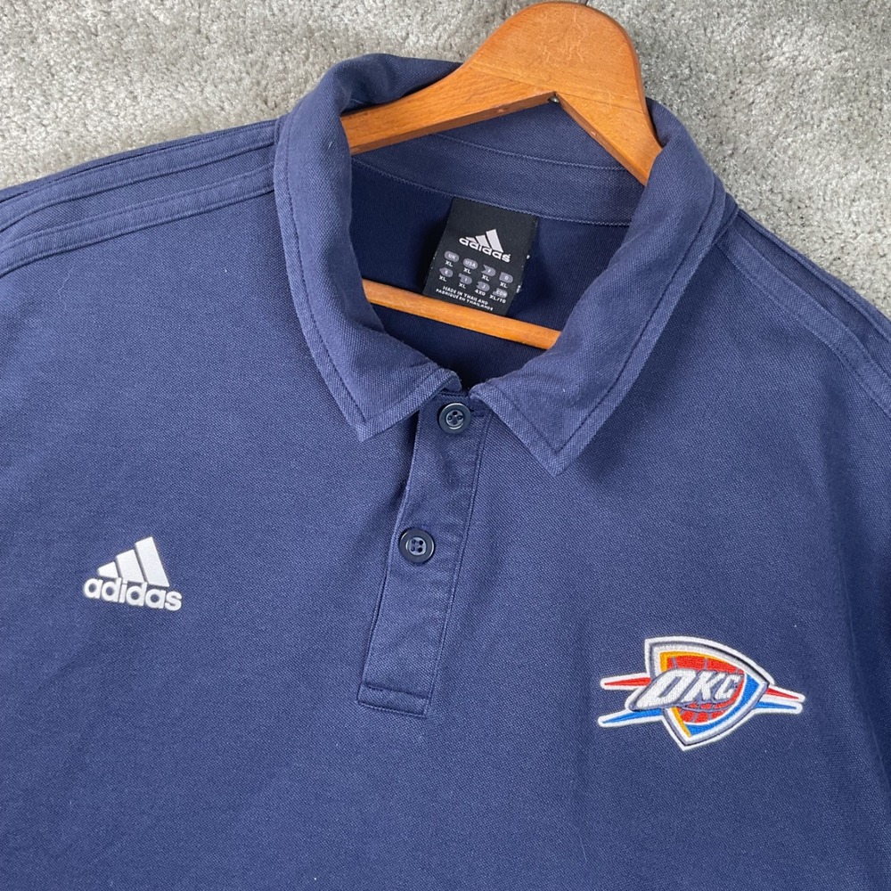 Adidas OKC Thunder Polo Mens XL Navy Blue Good NBA Basketball Short Sleeve Shirt